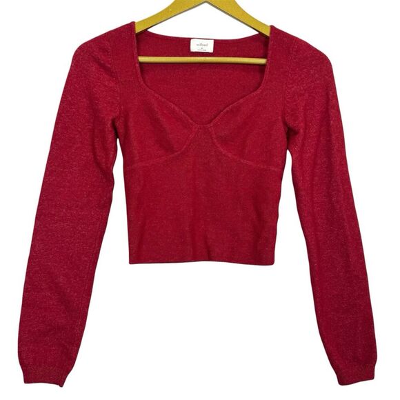 Aritizia Wilfred Greer Cropped Sweater Cashmere Wool Blend M Sweetheart Neck Red - Picture 1 of 5
